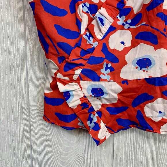 Hutch Anthropologie Red Blue Floral Strapless Ruffle Top Size 0 NWT - Picture 5 of 9